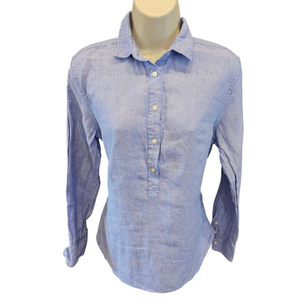 Southern tide 100% linen purple 1/4 button down popover long sleeve XS casual